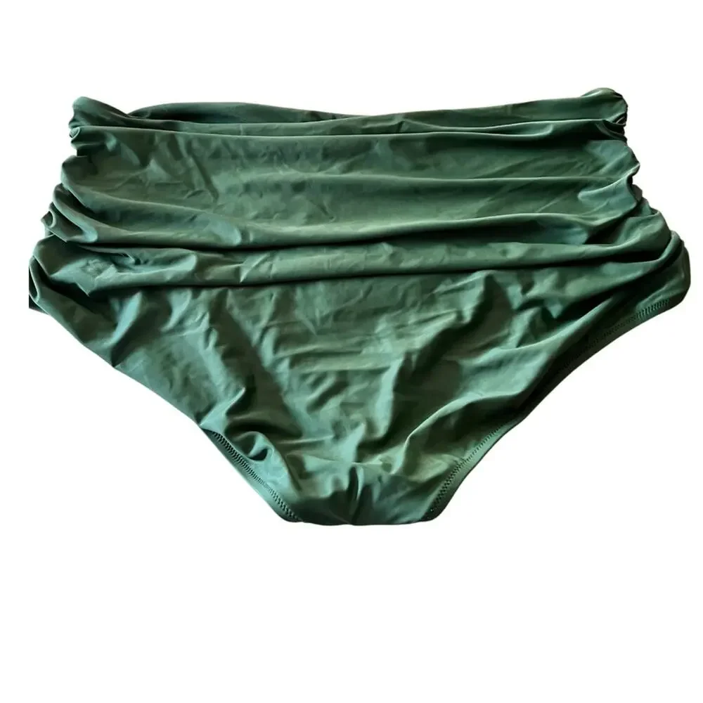 J.Crew Ruched high-rise full-coverage bikini bottom Green Size 3X NWT